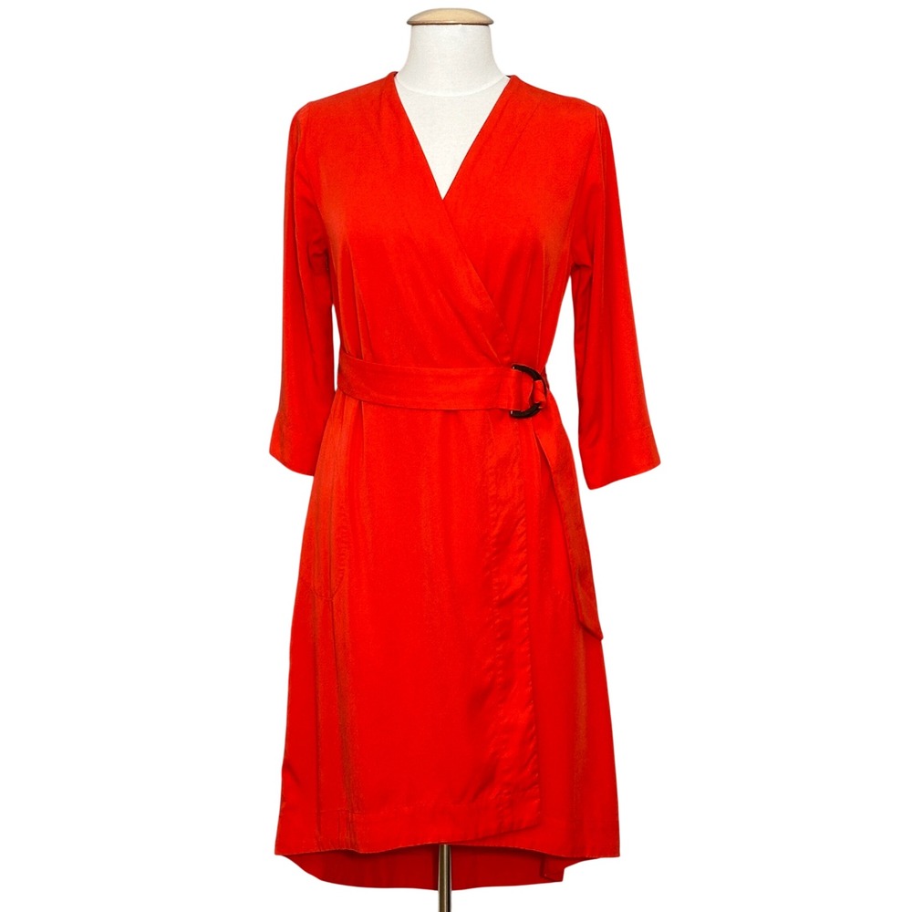 Soft Surroundings Womens Dress XS Traviata Orange Wrap D Ring Belt Minimalist